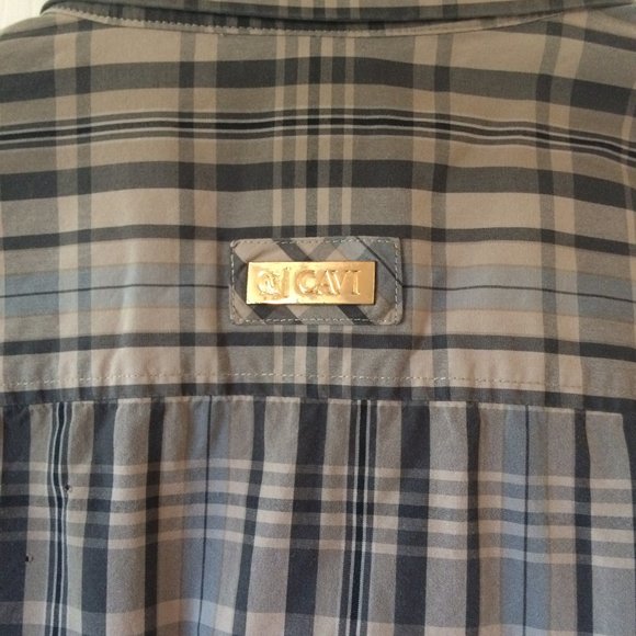 Cavi checker Men's button down gold buttons brown shirt sz 2XL - Picture 8 of 10